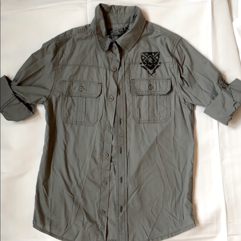 Gray button down shirt